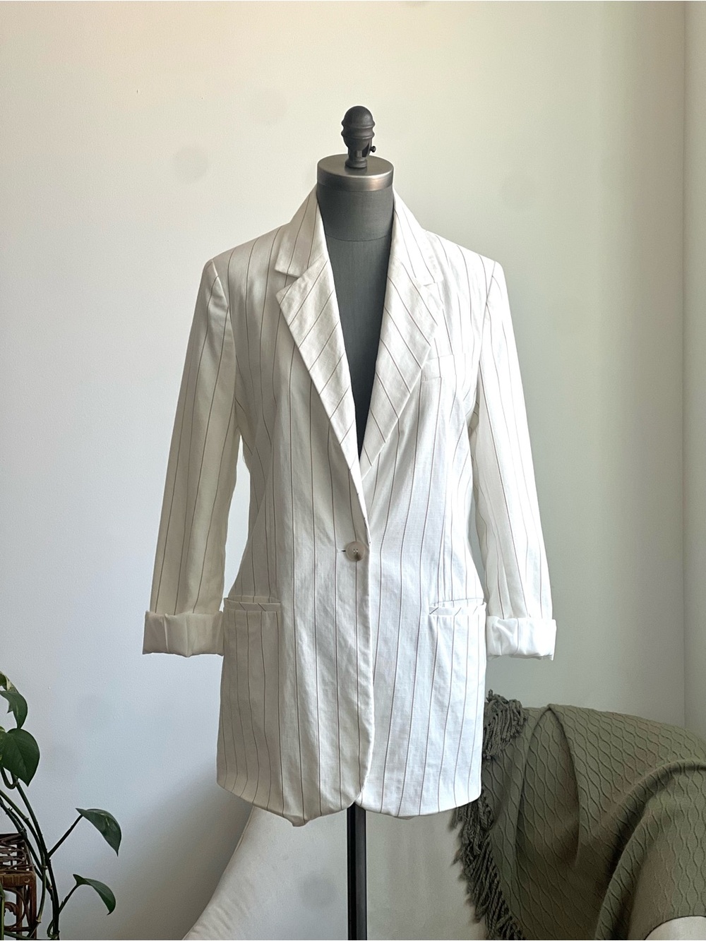 Classic White Pinstripe Blazer EUC